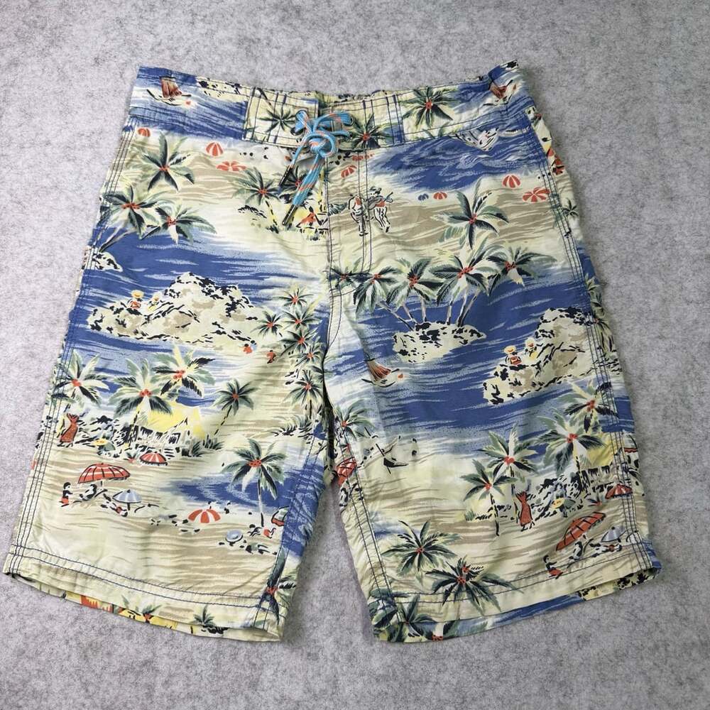 J.Crew Swim Trunks Tropical Beach Print Blue Multi